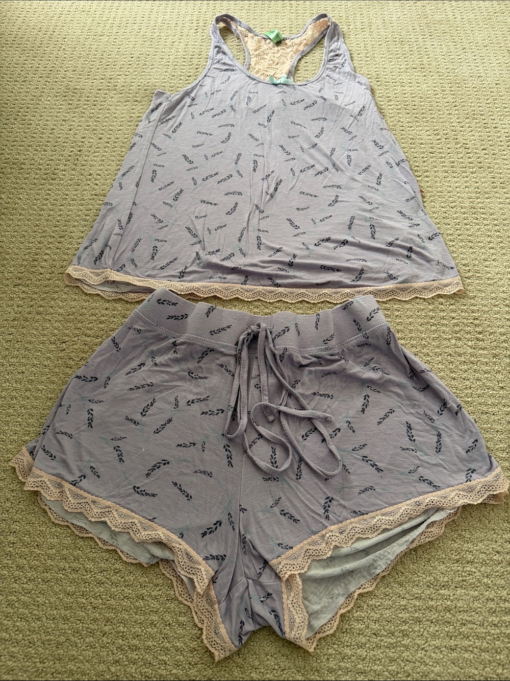 Honeydew USA Lavender Lace-Trim Racerback Tank & Drawstring Shorts Set